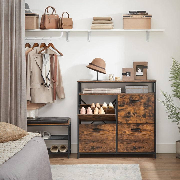 VASAGLE Schuhschrank, schmales Schuhregal, Schuhkipper mit 4 Klappen, für 12-20 Paar Schuhe, platzsp