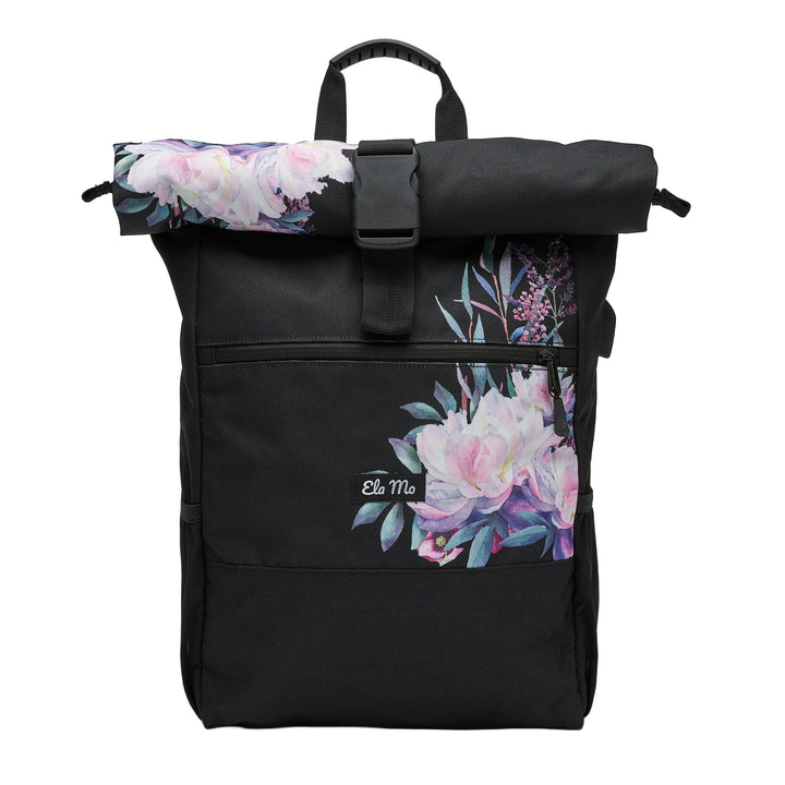Ela Mo® Rolltop-Rucksack für Damen mit USB-Anschluss – Beauty in Darkness, Beauty in Darkness