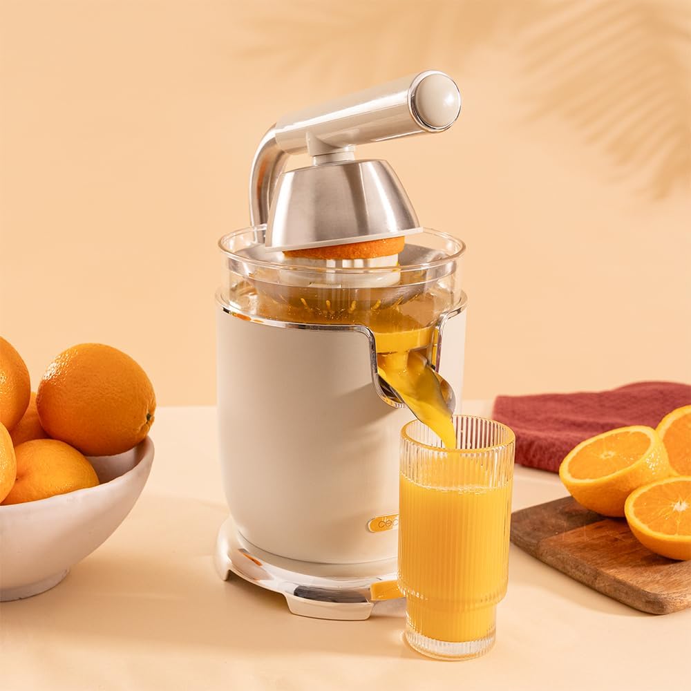 Cecotec Elektro-Zitruspresse - Orangen und Zitrusfrüchte - Xqueeze RetroJuice 1000. 1000W, Edelstahl