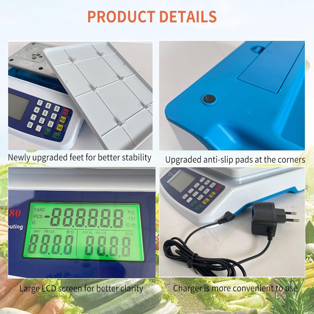 Waage Digital 30kg GrossE KüChenwaage Obstwaage mit 3 Einheiten Konvertierung lcd Display und tara F