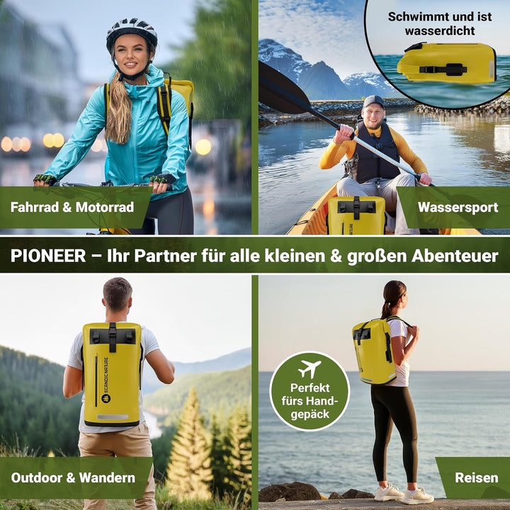PIONEER wasserdichter Rucksack mit Rolltop Verschluss 35L 55L schwarz gelb oliv-grün - extra robust