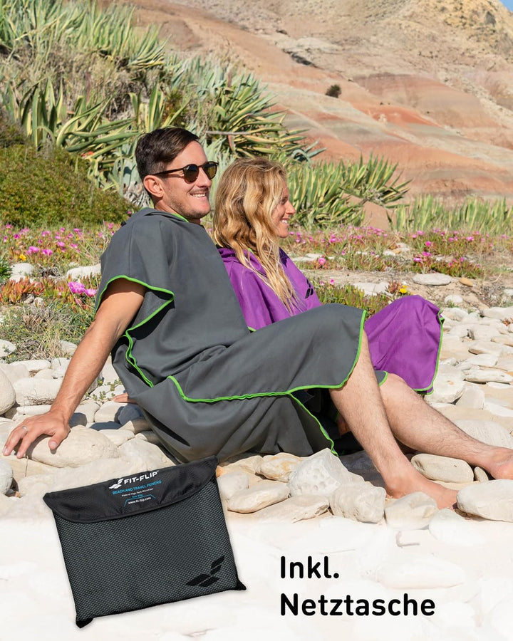 Fit-Flip Badeponcho aus Mikrofaser für Damen und Herren - schnelltrocknend, kompakt und Ultraleicht