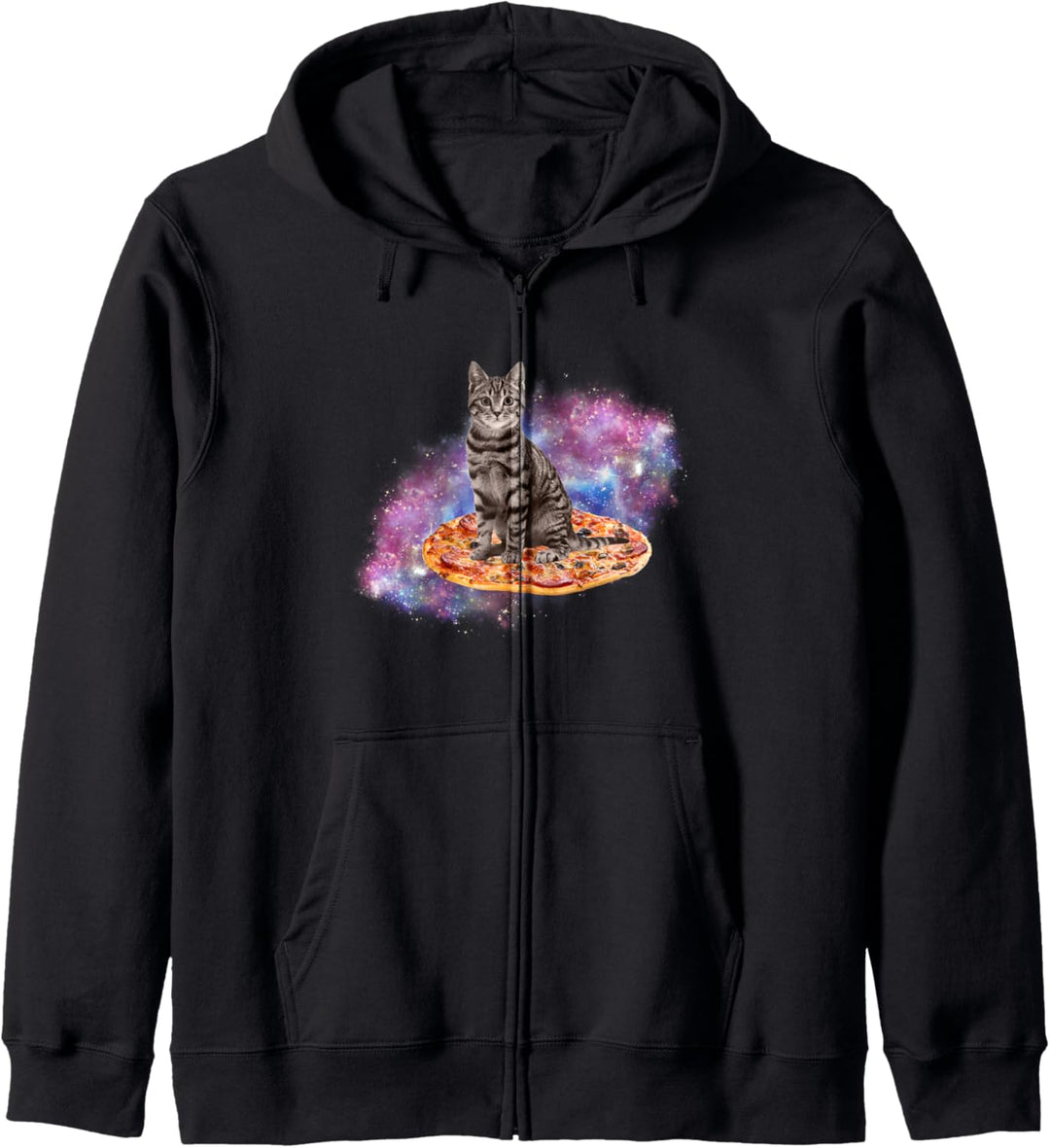 Space Cat & Pizza | Galaxy Cat mit Pizza im Weltraum Staub Kapuzenjacke