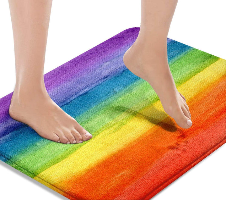 Britimes Badematten für Badezimmer, Badvorleger, rutschfest, bunte Streifen, Regenbogen, waschbarer