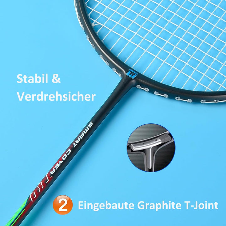 BAIHUALIN WHiZZ Badminton Schläger Set, Leichter Carbon Graphit Badmintonschläger Federball Set für