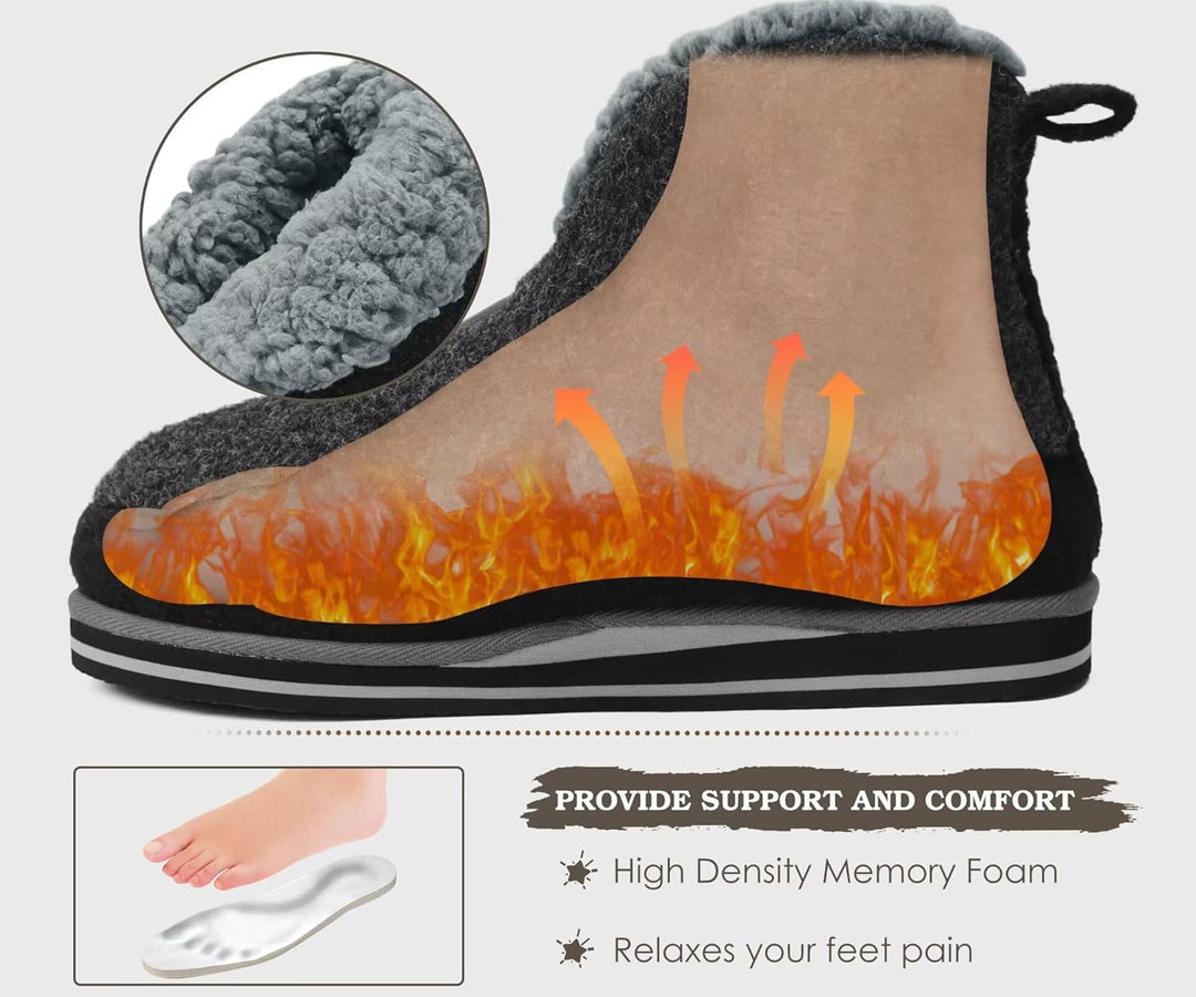 KuaiLu Hausschuhe Boots Herren Winter Filz Hausstiefel Warm Plüsch Flauschige Fell Hüttenschuhe Kusc