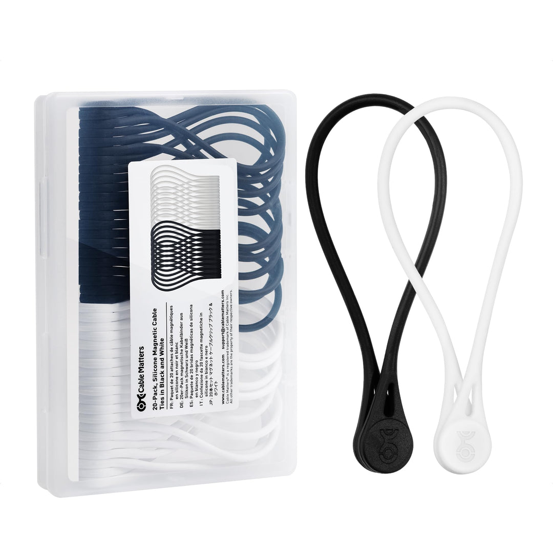 Cable Matters - 20 Packungen Silikon-Magnetverschlüsse (magnetische Kordelbinder) in Schwarz und Wei