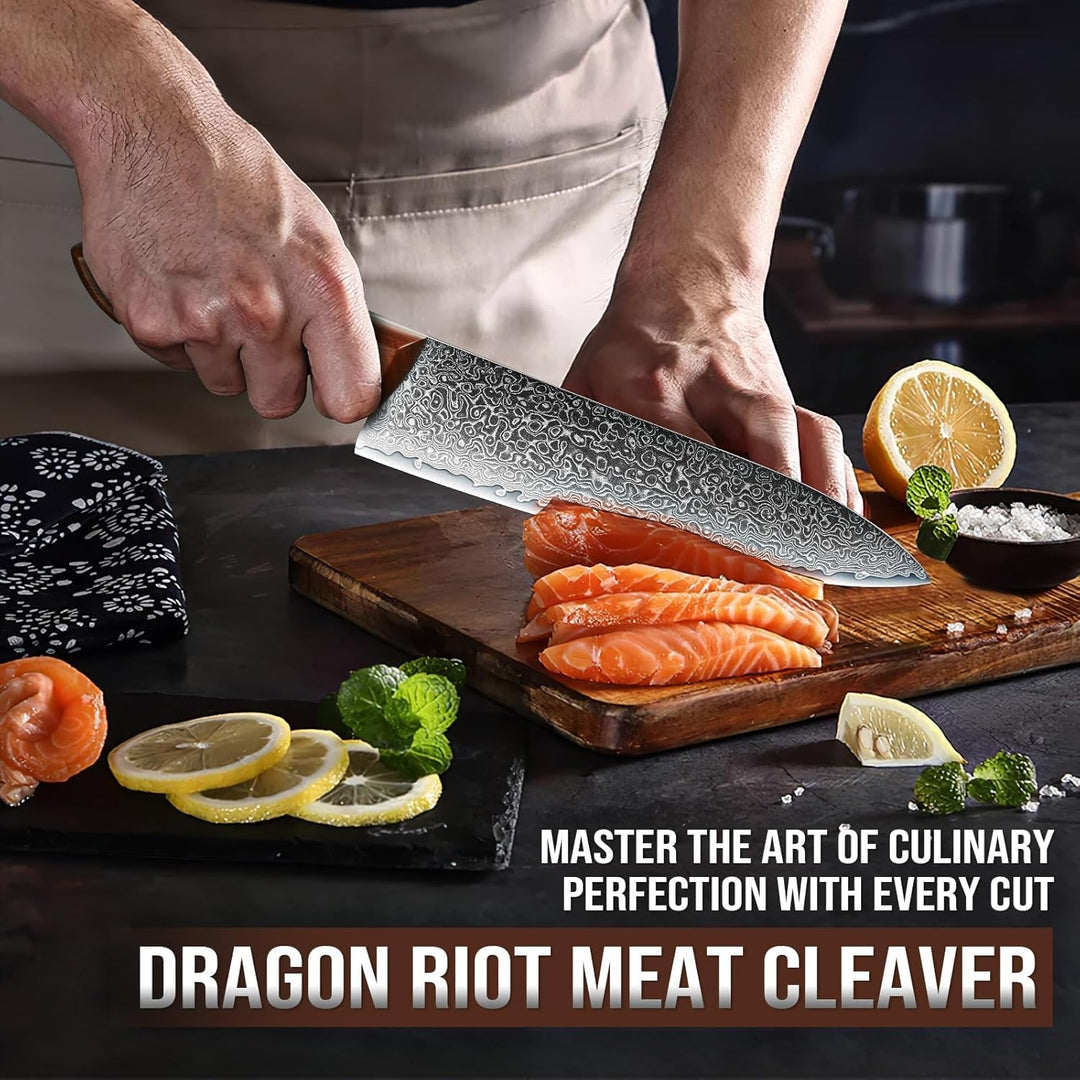DRAGON RIOT Damastmesser, Kochmesser profi Messer, Damast Küchenmesser mit Geschenkbox, Handgeschmie