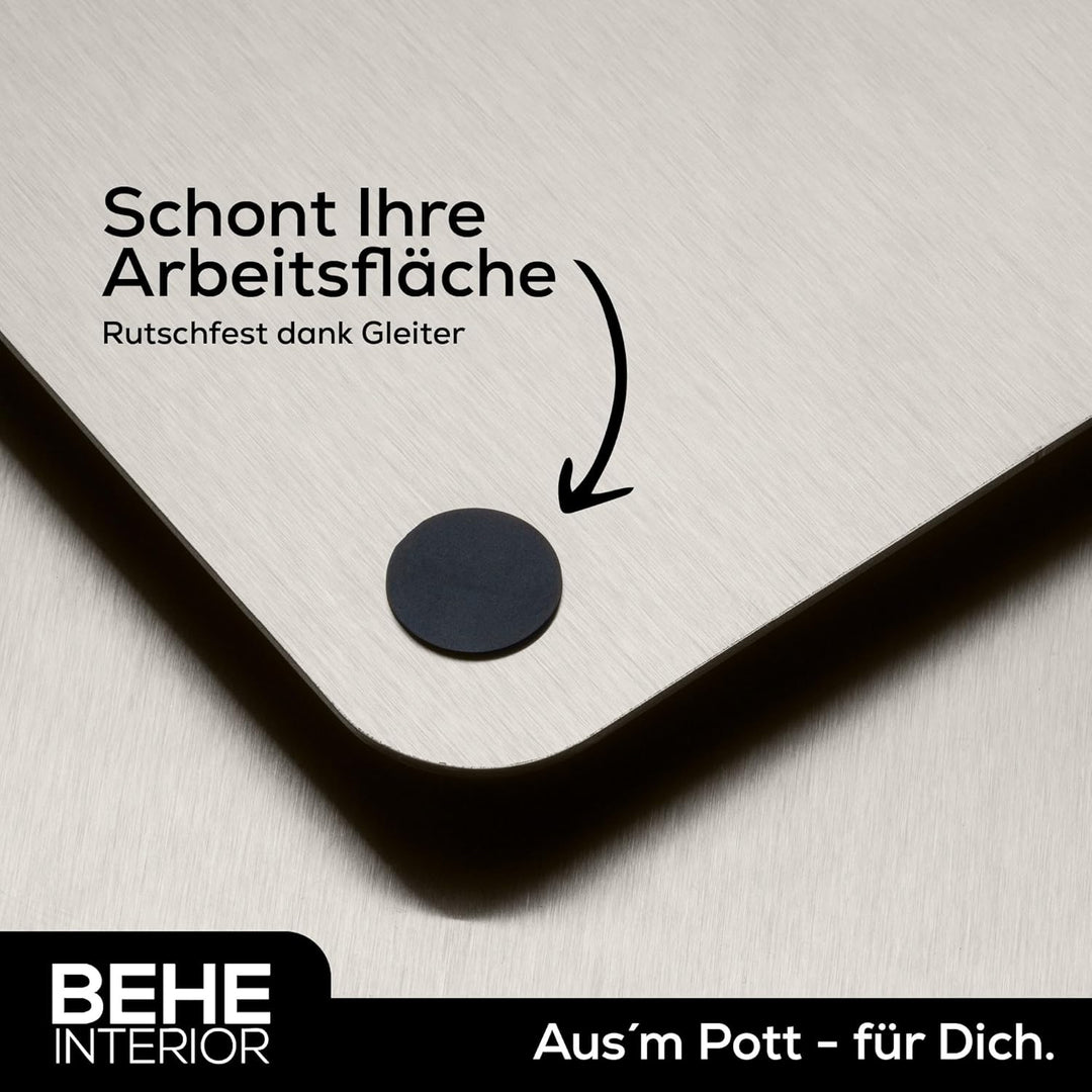 BEHE - Edelstahl Arbeitsplatte [versch. Grössen], Rutschfestes Knetbrett für Teig zum Backen, Küchen