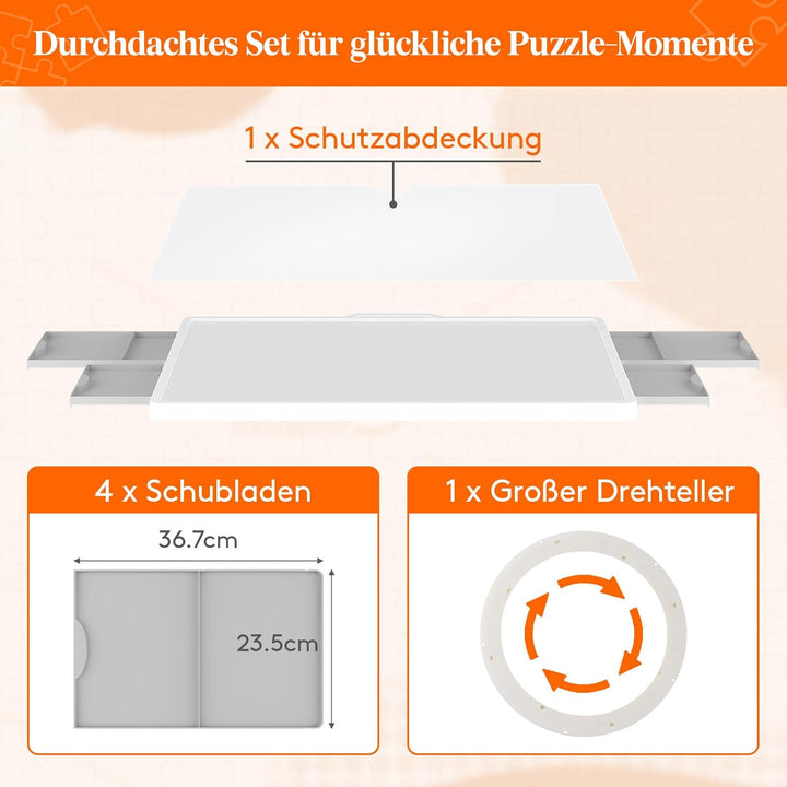 Lifewit 1500 PCS Drehbares Puzzlebrett mit 4 Schubladen, Kippwinkel Puzzleplatte, Tragbarer Puzzleti