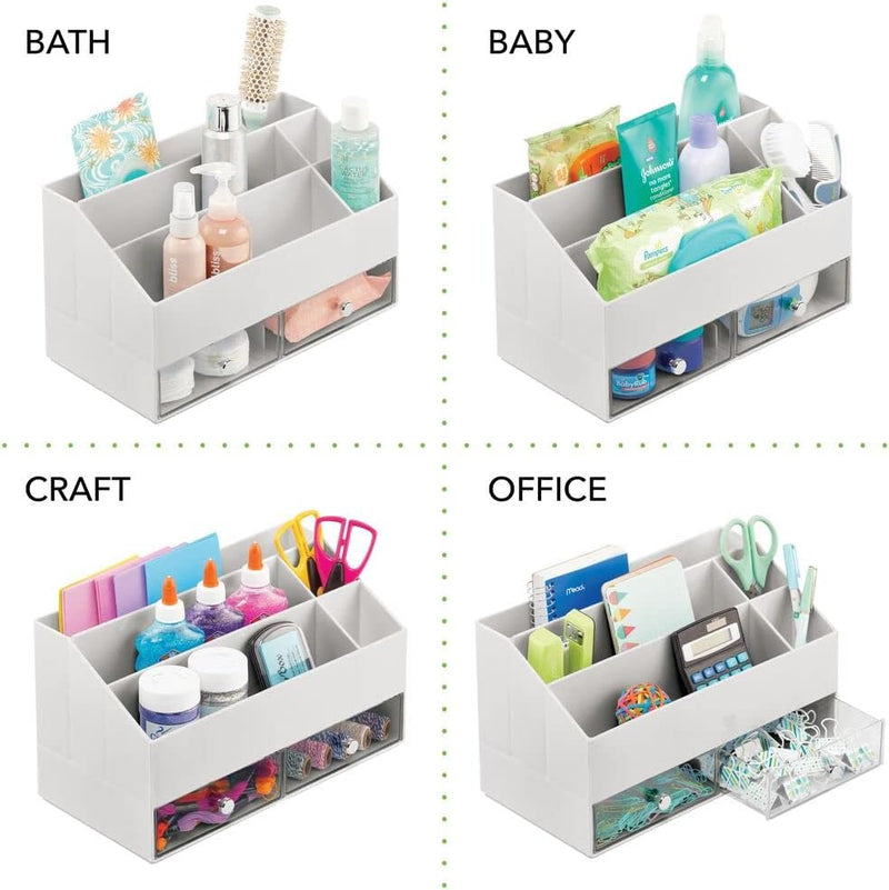 mDesign Kosmetik Organizer – Aufbewahrungsbox mit 5 Fächern und 2 Schubladen für Make-up, Nagellack