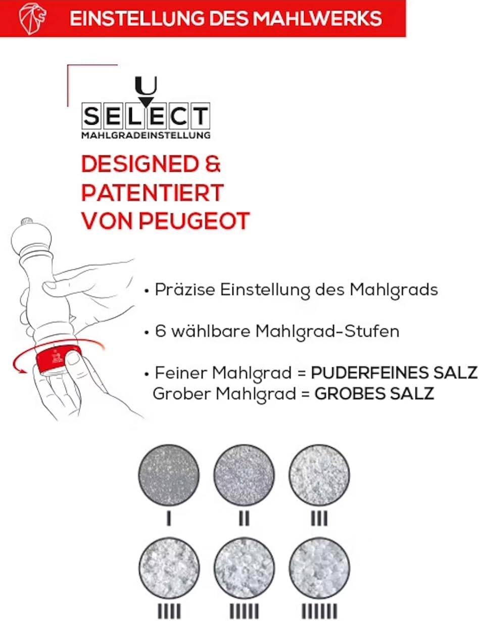 PEUGEOT - Set Line u‘Select 15 cm (Elektrische Pfeffermühle + Salzmühle) - Wiederaufladbar - 6 Mahlg
