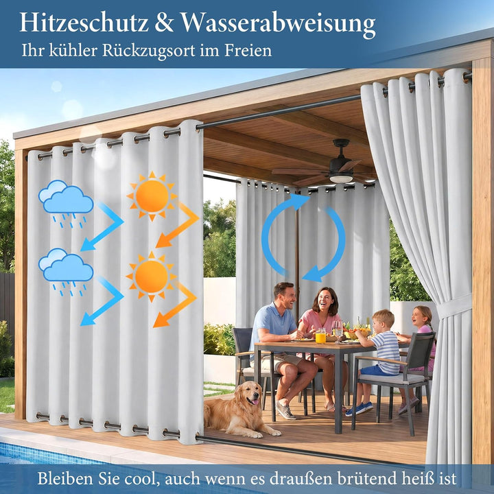 Rosnek Outdoor Vorhang Wetterfest Winddicht, Extra Breit Blickdicht Vorhänge mit Ösen Oben &amp; Unten,