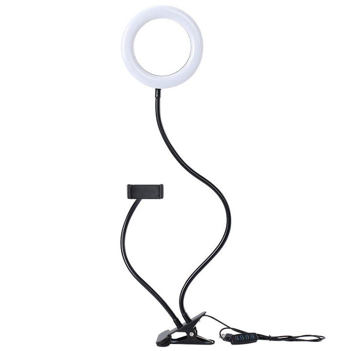 D90DS LED Ringlicht 9cm mit Smartphonehalter - Dimmbare Ringleuchte mit 3 Farbmodi, 10 Helligkeitsst