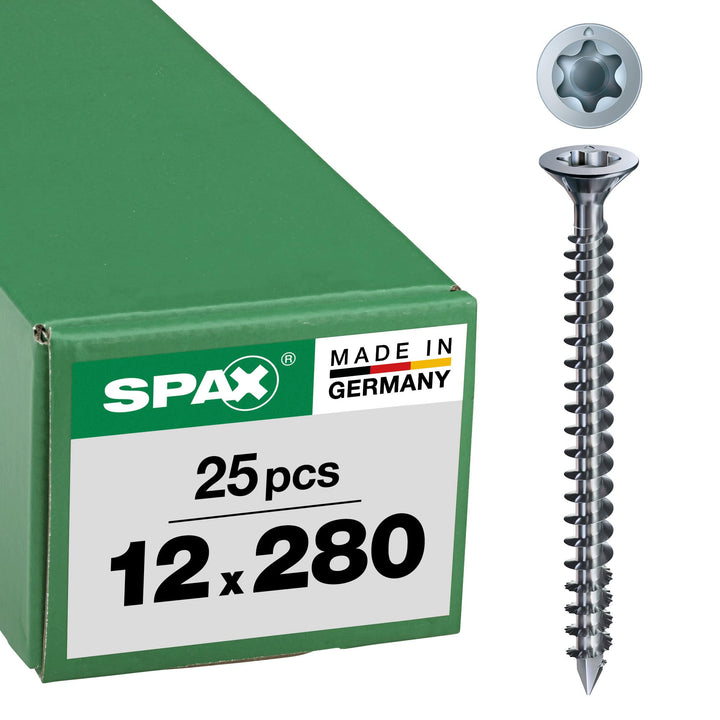 SPAX Holzbauschraube, 12,0 x 280 mm, 25 Stück, T-STAR plus, Senkkopf mit Fräsrippen, Vollgewinde, CU