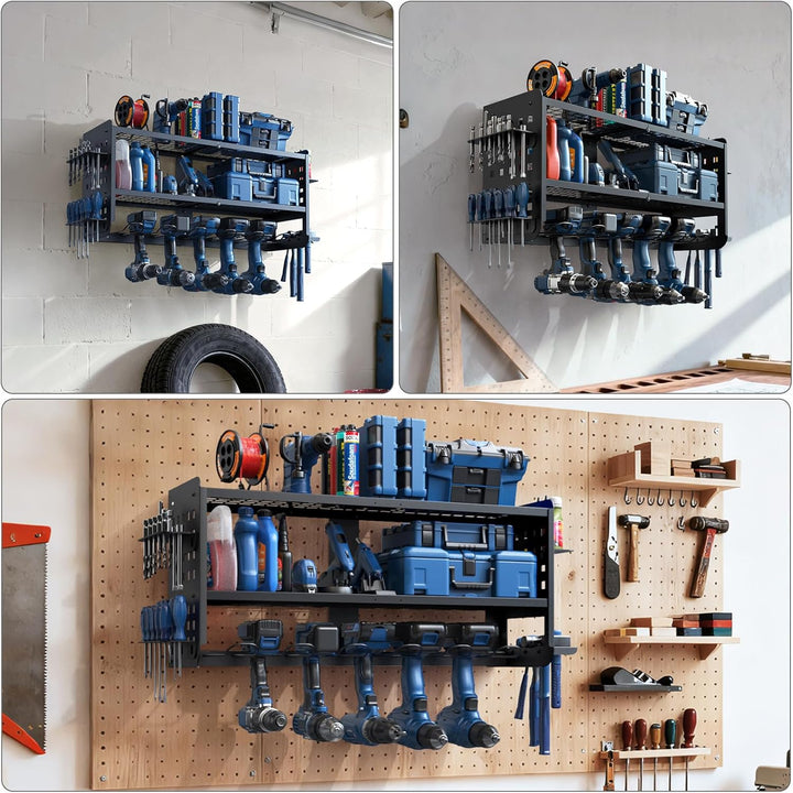 Werkzeug Organizer Wand - Schwerlast-Stahlregal, belüftetes Gitter mit Haltern für Bohrer/Hämmer/Sch
