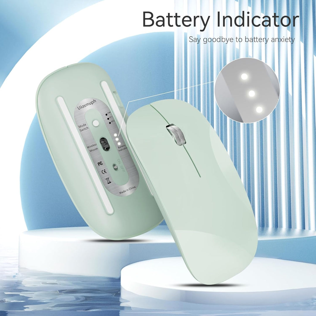 Uiosmuph Bluetooth Maus, Kabellose Maus mit USB-Nano-Empfänger, Tri-Mode (Dual Bluetooth 5.1 + 2.4GH