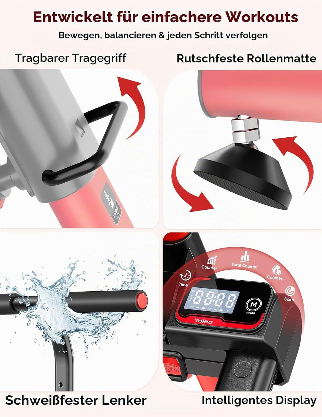 Treppenstepper Trainingsgerät, Verstellbarer Treppensteiger mit 3 Workout-Modi, klappbarer Cardio-St
