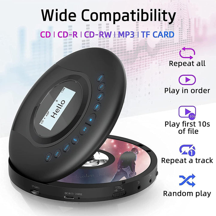 CD Player Tragbar, Arafuna Tragbarer CD Player Bluetooth für Auto und Kinder, 2000mAh wiederaufladba