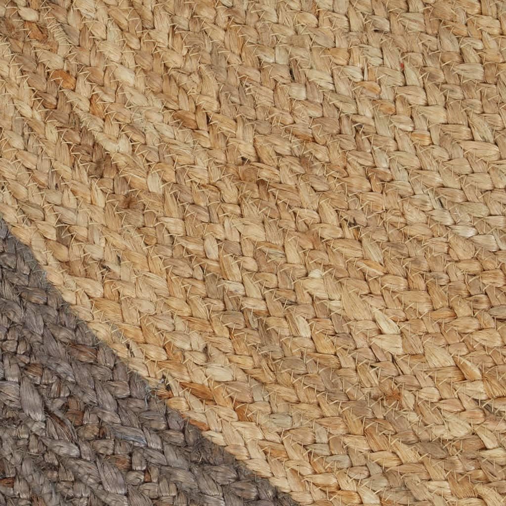 homiuse Teppich Handgefertigt Jute mit Grauem Rand 180 cm Teppich Wohnzimmer Teppich Rund Outdoor Te