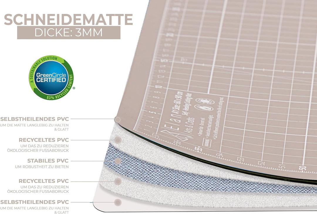 Elan Schneidematte A3 Schwarz und Taupe, 5-lagige Schneidematte Selbstheilend, Bastelunterlage Schni