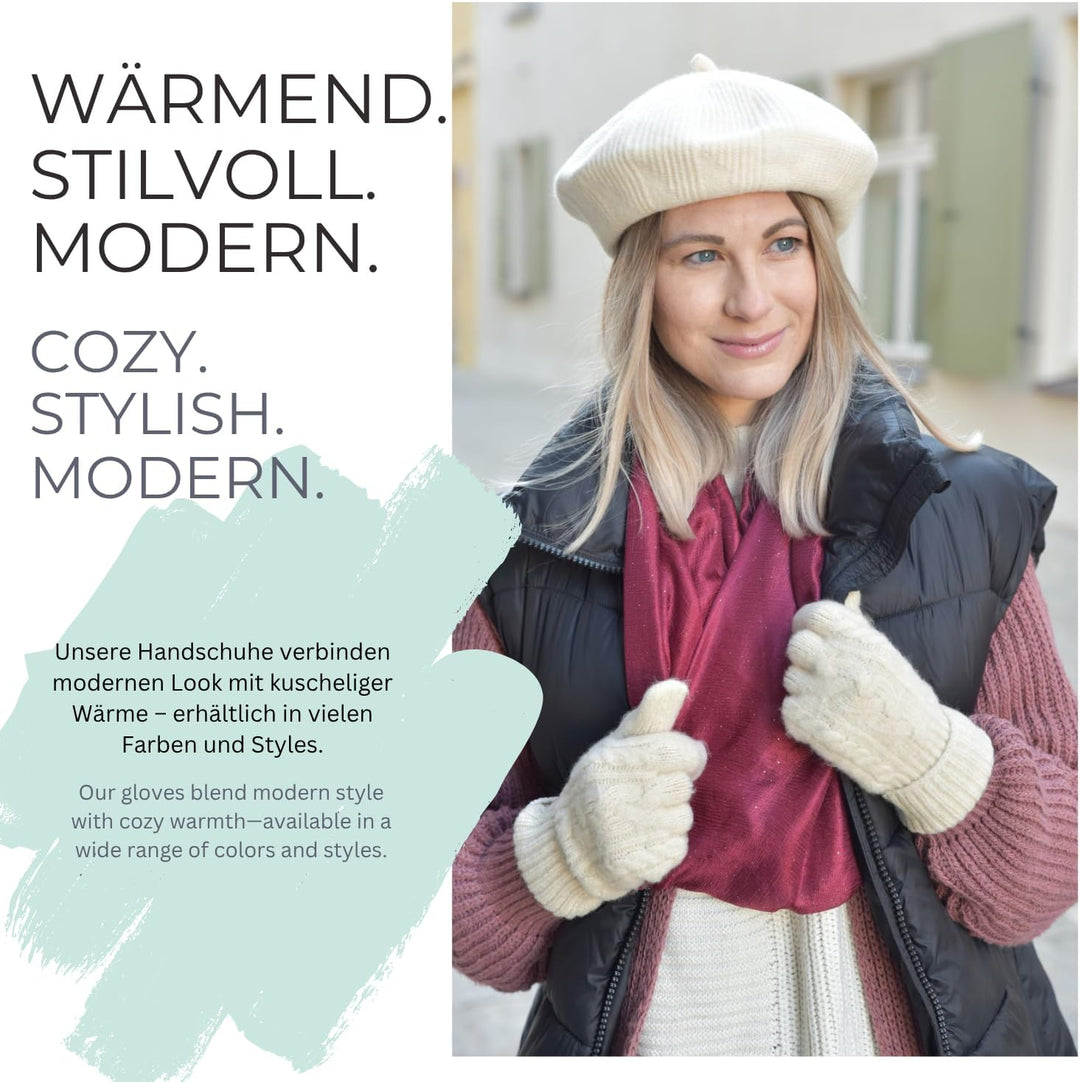 styleBREAKER Damen Strickhandschuhe mit Zopfstrickmuster, warme Winter Fingerhandschuhe, vielseitige