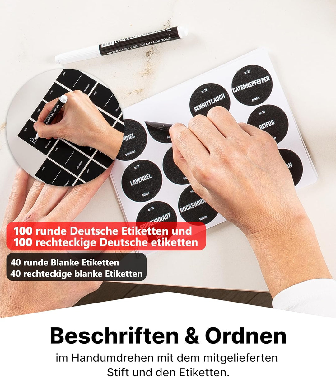 Deco haus® Gewürzgläser eckig luftdicht 24er Set [inkl. Etiketten & Streueinsatz] - Gewürzdosen Set