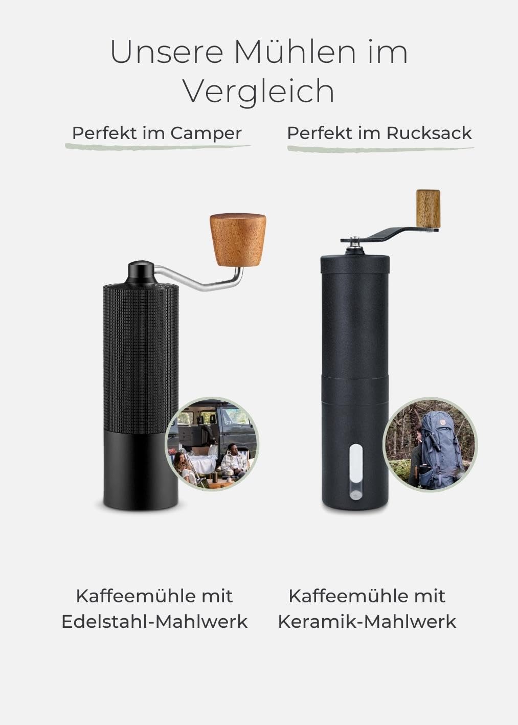 LAMBDA COFFEE® TERRA Kaffeemühle manuell aus Edelstahl und Keramik- Kegelmahlwerk I Leichte Handkaff