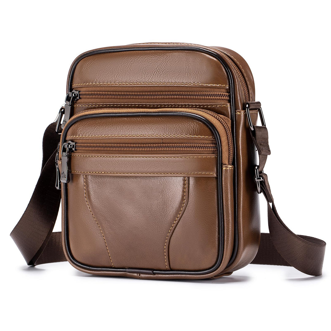 SPAHER Umhängetasche Herren Klein, Schultertasche Leder Vintage Braun Herrentasche zum Umhängen Cros