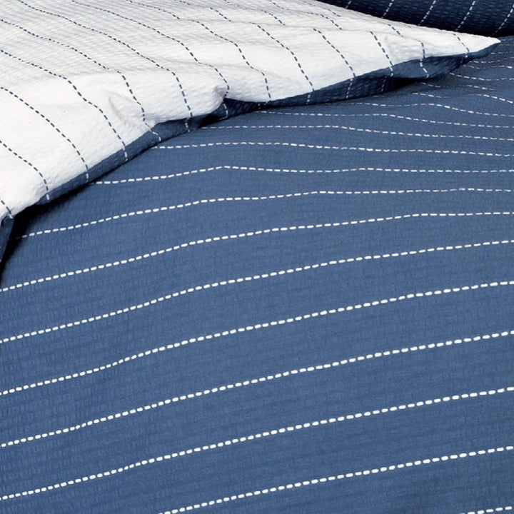 Janine 20020 Tango Mako Soft Seersucker Wendebettwäsche 200 x 220 + 80 x 80 cm denimblau, Denimblau