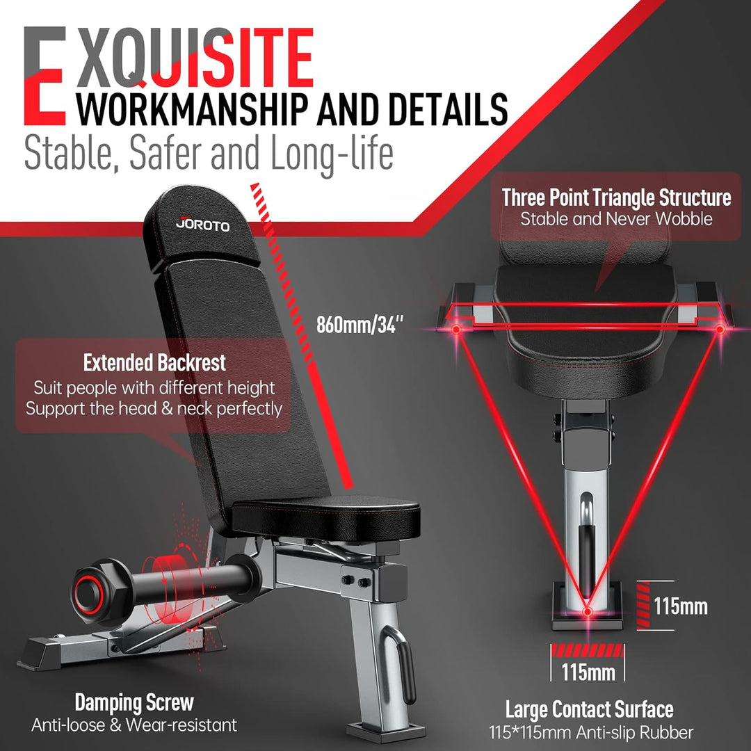 JOROTO Premium Hantelbank | Praktische Fitnessbank, geeignet als Schrägbank & Flachbank Bankdrücken