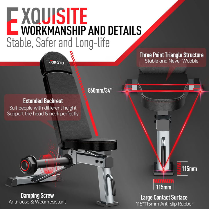 JOROTO Premium Hantelbank | Praktische Fitnessbank, geeignet als Schrägbank & Flachbank Bankdrücken