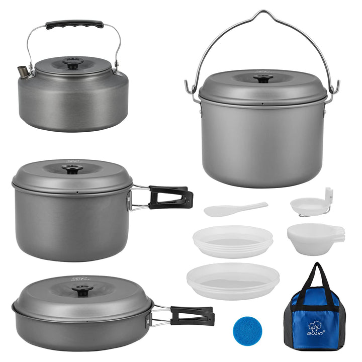 Bulin Camping Kochgeschirr Set Tragbar Outdoor Geschirr Set Aluminium Faltbare Camping Topf Kochtopf