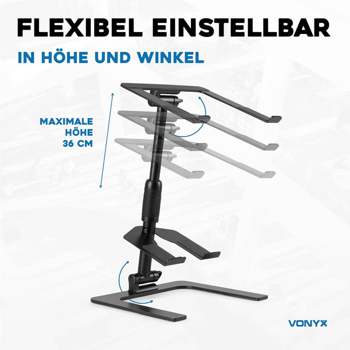 Vonyx DJLC2 Laptop Ständer Höhenverstellbar – Faltbarer Laptopständer mit Zusatzablage – Laptop Halt