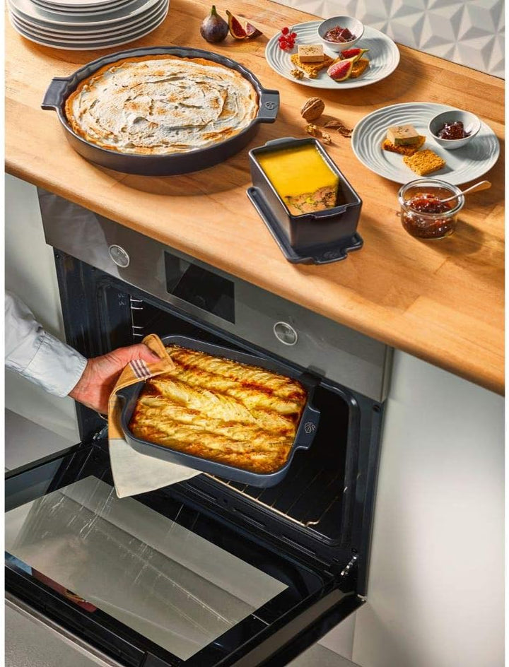 Peugeot Appolia Rechteckige Auflaufform mit Griffen, Keramik, Schiefer / Grau, 7,2x31x21,7 cm, Fassu