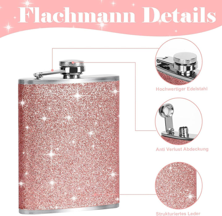 Flachmann Edelstahl und Trichter Klein Becher Rosa Schnapsbecher mit 2 Stück Schnapsglas Edelstahl S