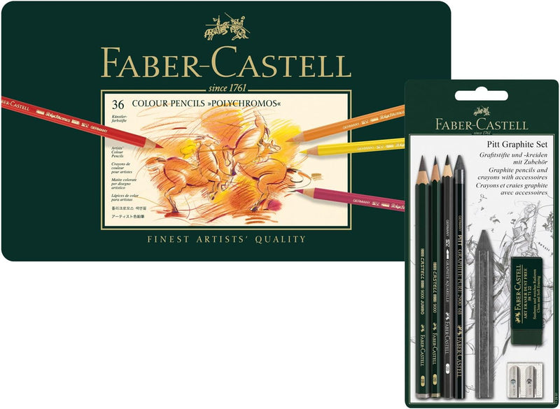 Faber-Castell 110095 - Farbstifte Polychromos 36er Metalletui und Pitt Graphite Zeichenset 36er Meta