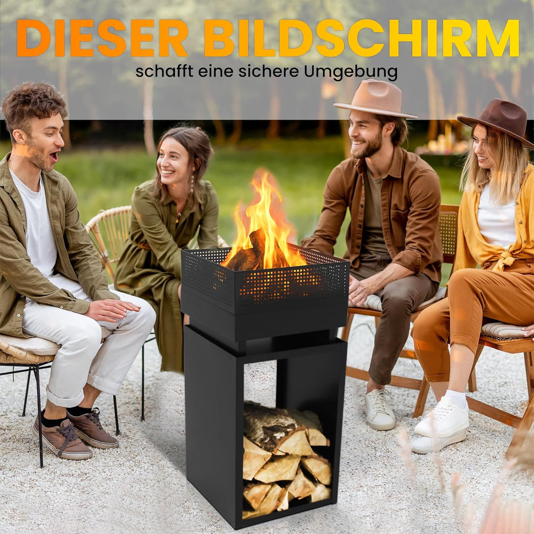 Feuerkorb mit Funkenschutz, Feuertonne, Holzofen,feuerschalen, Deko Terrasse, Aussenofen, Gartenkami