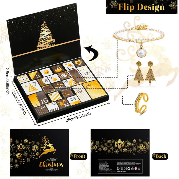 Adventskalender Schmuck 2025, Schmuckkalender Weinachtskalender Weihnachts-Countdown 24 Mode Weihnac