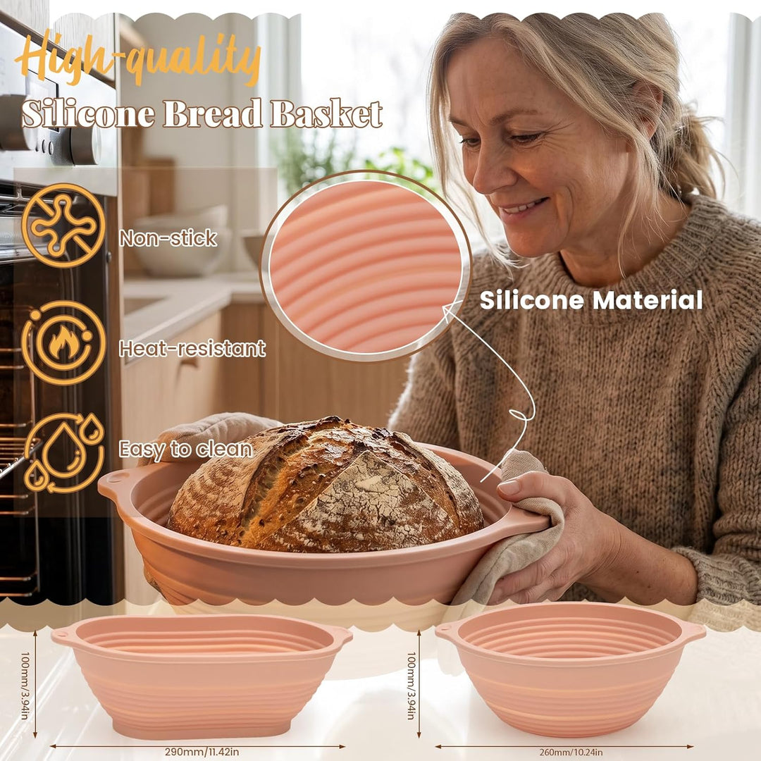 IIRC Sauerteig Starter Set mit Gärkorb Brot – Silikon Gärkörbchen(28,8cm Ovale und 25,8cm Runde) & Z