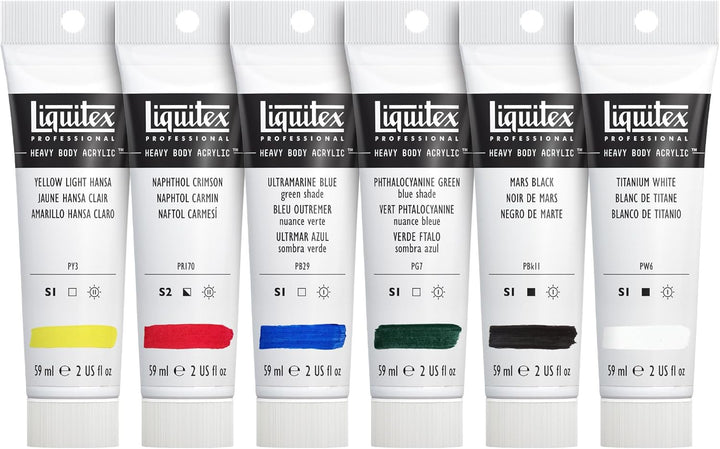 Liquitex 3699311 Acrylfarbe Heavy Body, 6 Acrylfarben in Künstlerqualität, Classic Set, 59 ml (6er P