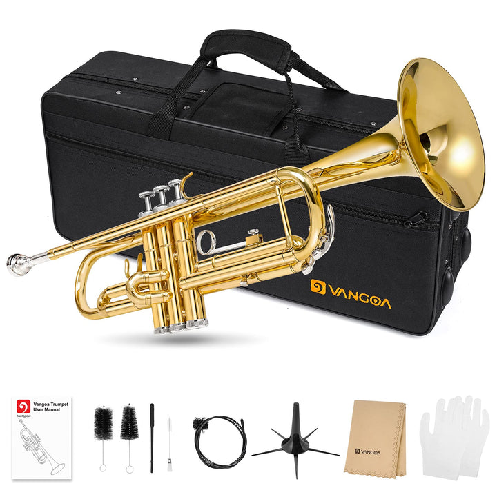 Vangoa Bb Trompete Set, Gold Standard Messingtrompete für Anfänger mit 7C Mundstück, Gold