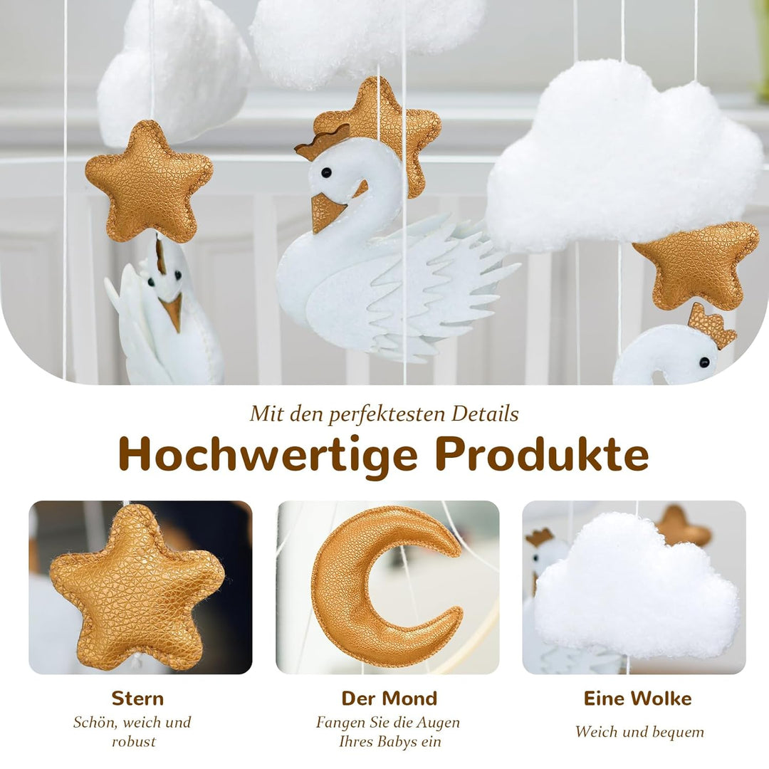 Weisse Schwan Mobile Baby Windspiele,Gekrönte Weisse Schwan, Wolken, Sterne Babybett Mobile Baby Hol