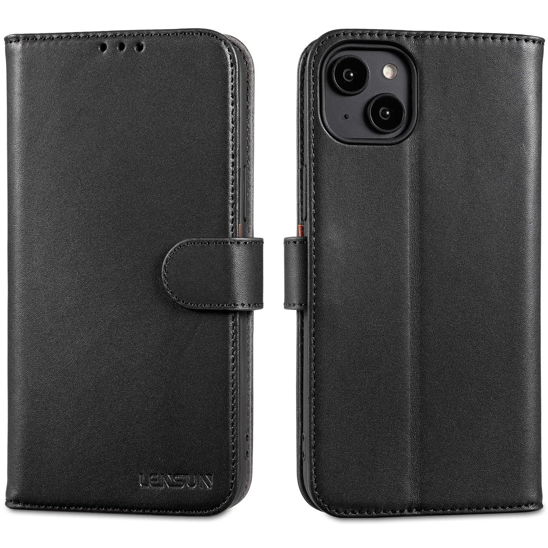 LENSUN Echtleder Hülle für iPhone 14 Plus, Handyhülle [Echtes Leder][Magnetverschluss][RFID Blocker]