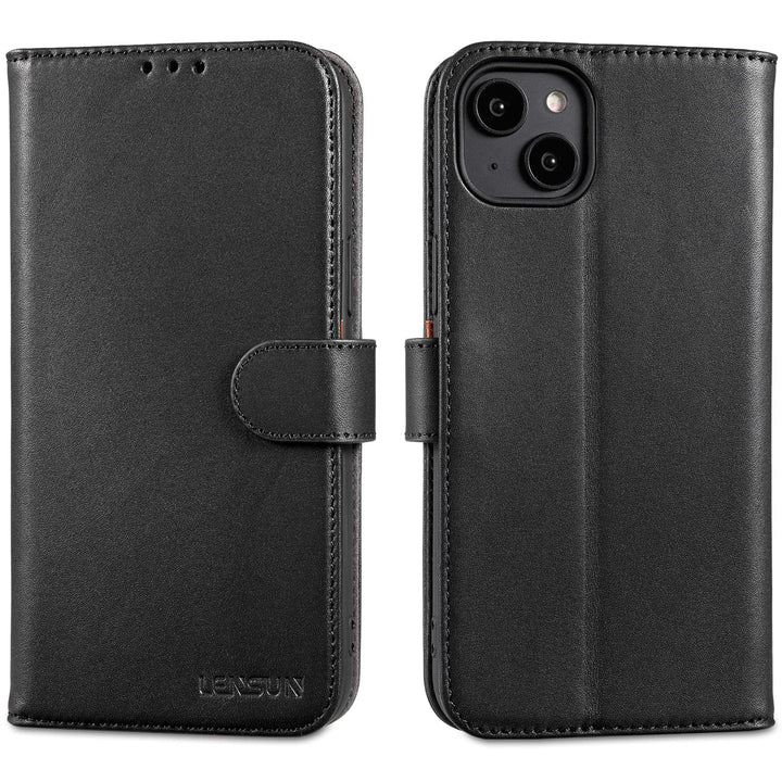 LENSUN Echtleder Hülle für iPhone 14 Plus, Handyhülle [Echtes Leder][Magnetverschluss][RFID Blocker]
