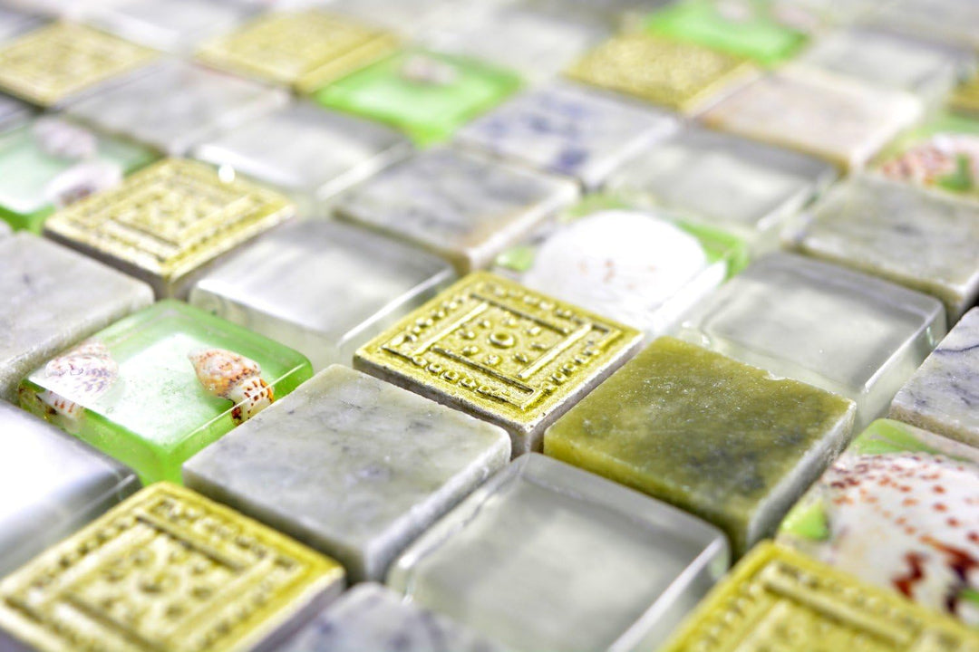 Mosaik Fliese Transluzent grün Glasmosaik Crystal Stein Muschel grün für WAND BAD WC KÜCHE FLIESENSP