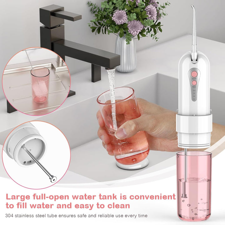 Munddusche Kabellos, Tragbarer Mini-Wasserzahnreinige mit Etui, 4 Modi und 5 um Ersatzdüsen, Elektri