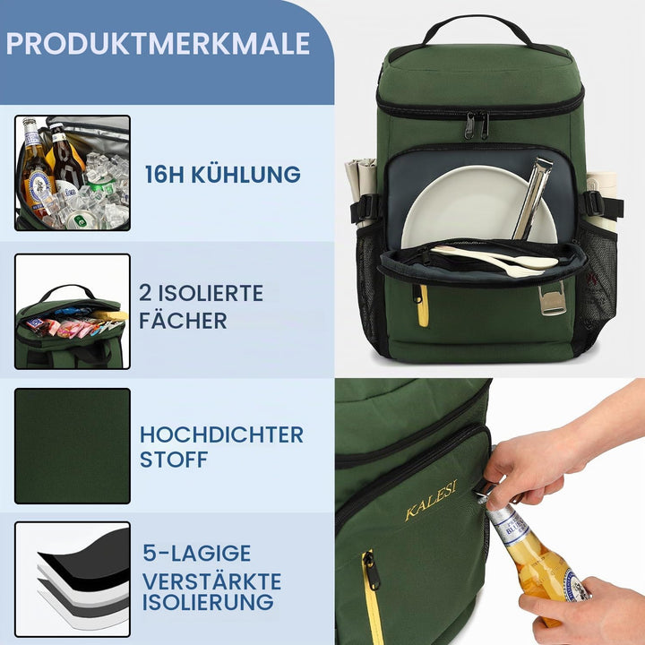 Kalesi Kühlrucksack 36 Dosen Leichter Isolierter Rucksack Kühler Auslaufsicher Reise Camping Mittage