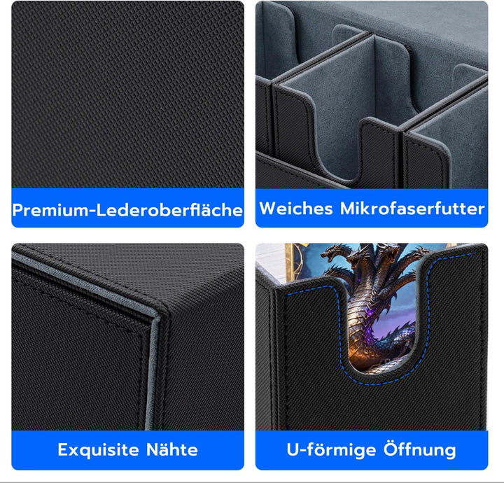 5 in 1 Card Deck Box for MTG, Gathering Kartenbox für 800+ Ungesleevte Karten mit Würfelablage, PU L