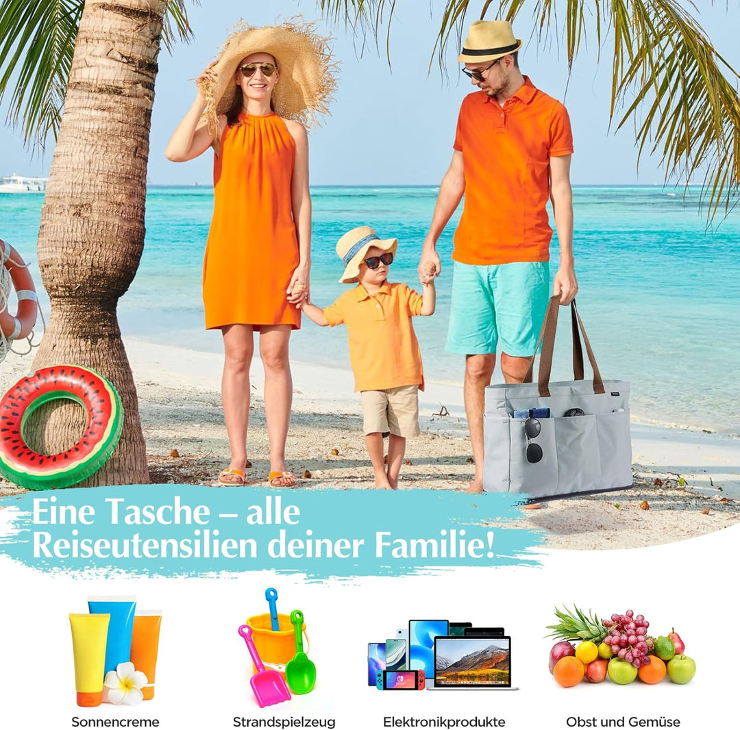GAGAKU Strandtasche XXL mit Kühlfach, Wasserfest Beach Bag mit Reissverschluss – Faltbar Gross Badet